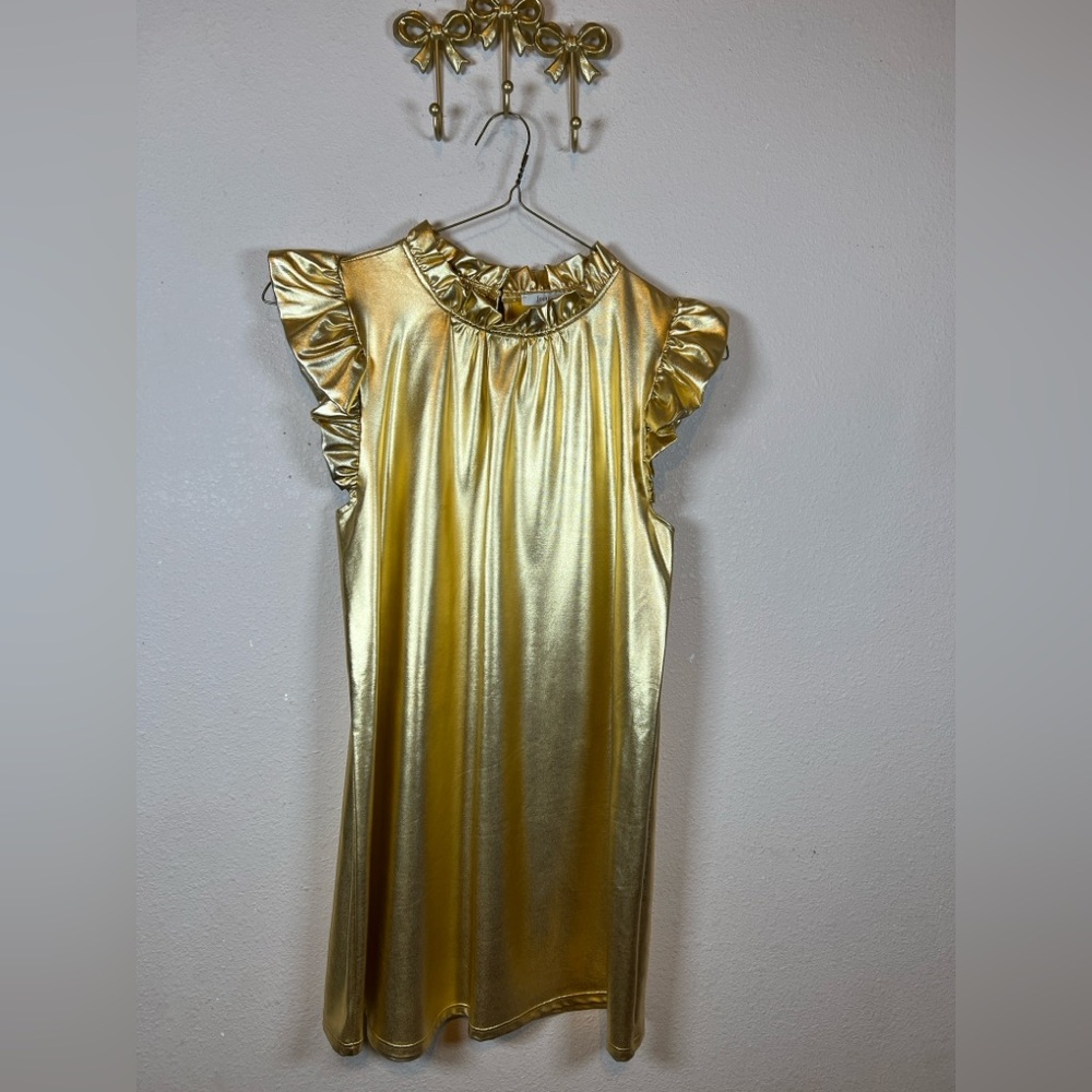 JODIFL Shimmering Gold Ruffle Sleeve Mini Dress